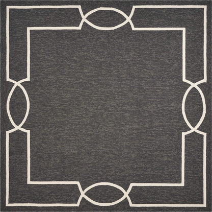 8' X 11' Onyx And White Geometric Handmade Indoor Outdoor Area Rug