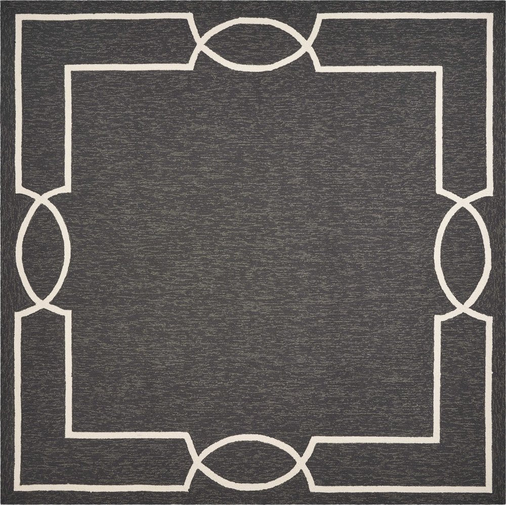 7' Onyx And White Square Geometric Handmade Indoor Outdoor Area Rug