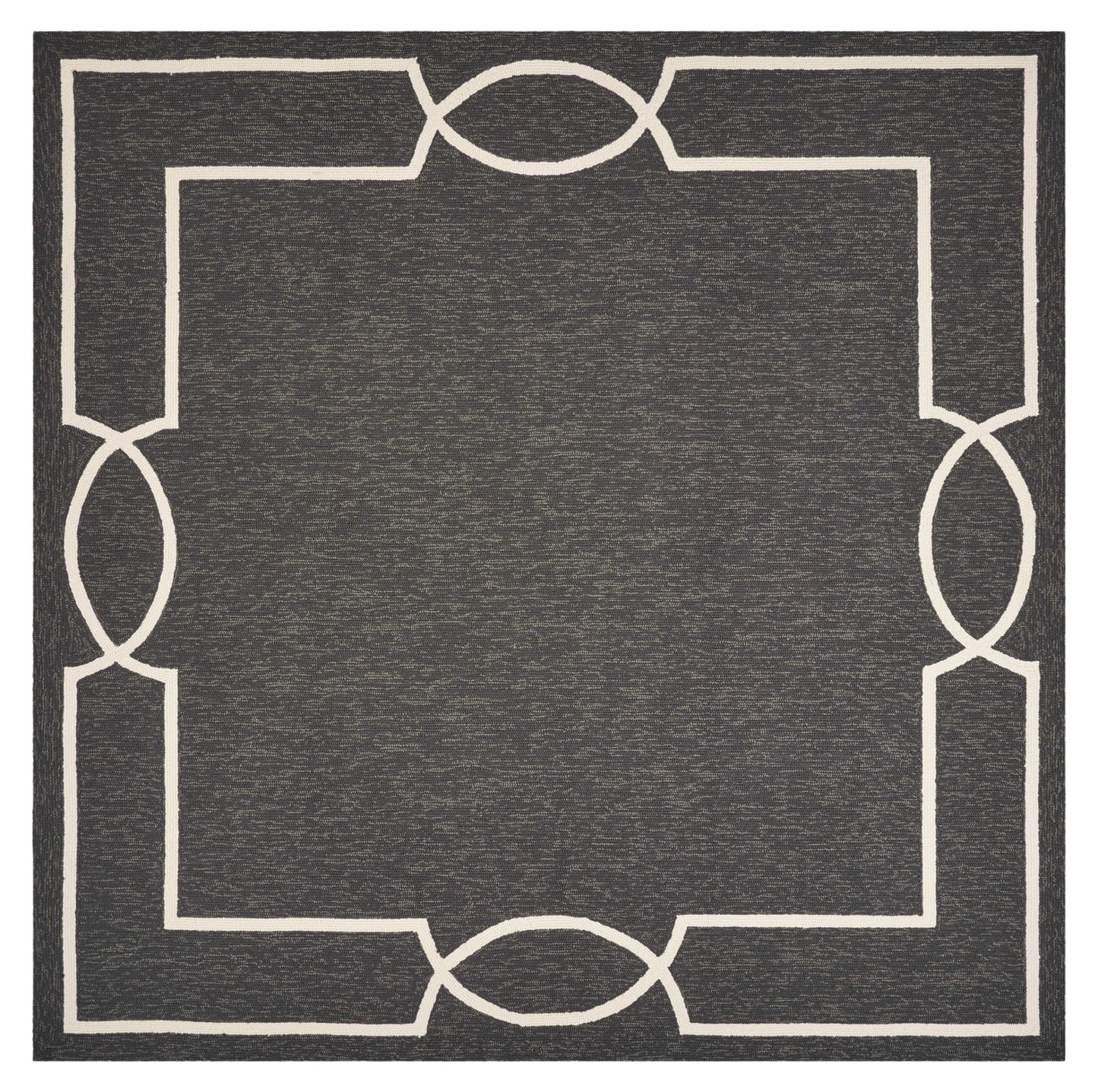 7' X 7' Black Geometric Hand Hooked Area Rug