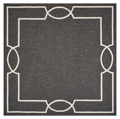 7' X 7' Black Geometric Hand Hooked Area Rug