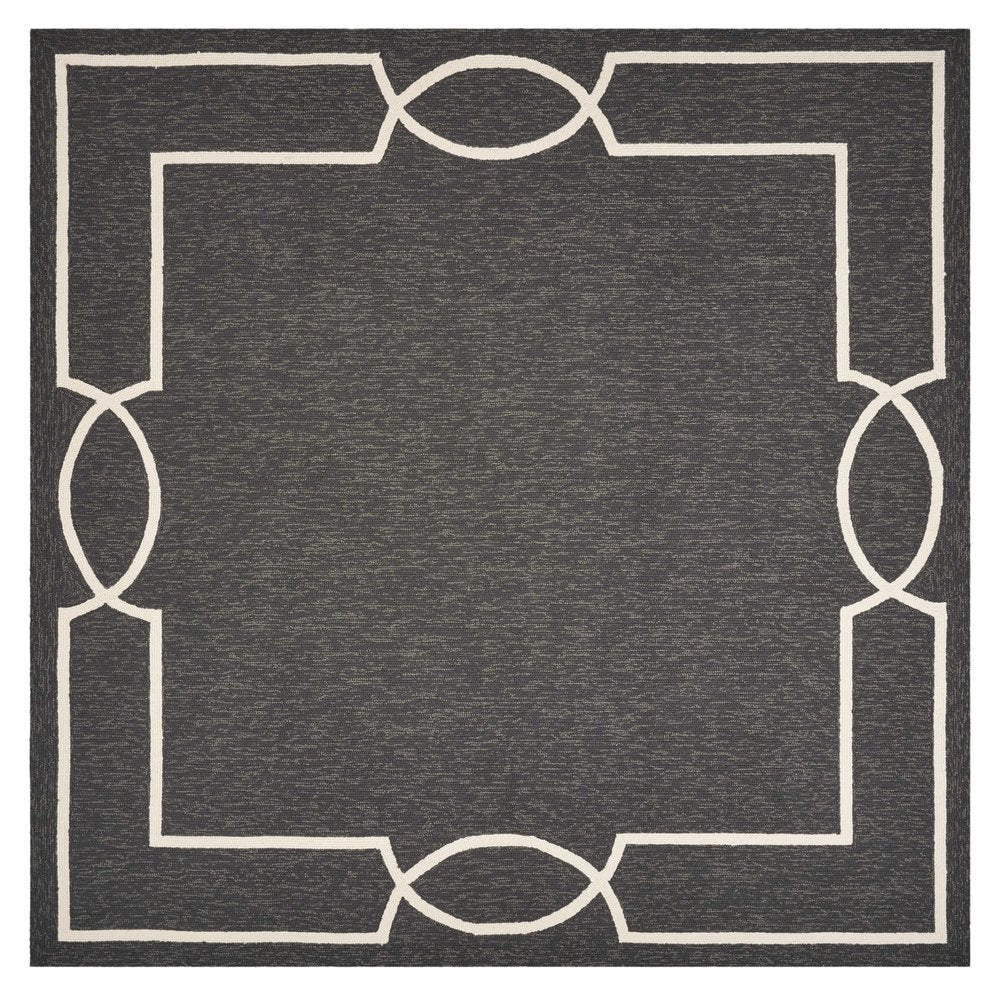 7' Onyx And White Square Geometric Handmade Indoor Outdoor Area Rug