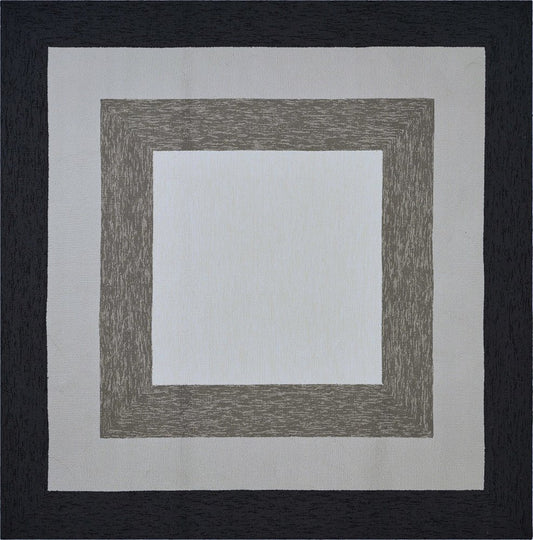 7' X 7' Black And Gray Geometric Hand Hooked Square Rug