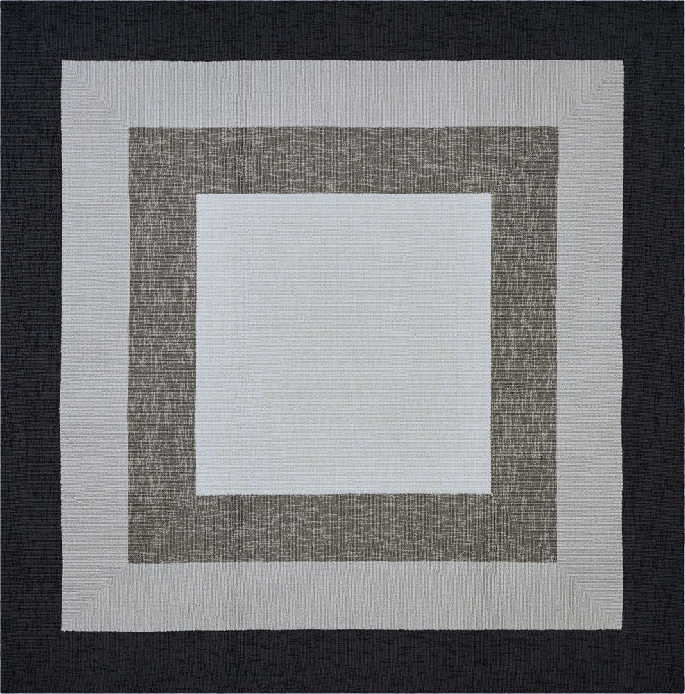 7' X 7' Black And Gray Geometric Hand Hooked Square Rug
