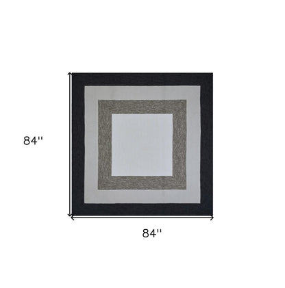 7' X 7' Black And Gray Geometric Hand Hooked Square Rug