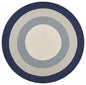 7' Navy Blue Gray And Ivory Round Geometric Handmade Indoor Outdoor Area Rug
