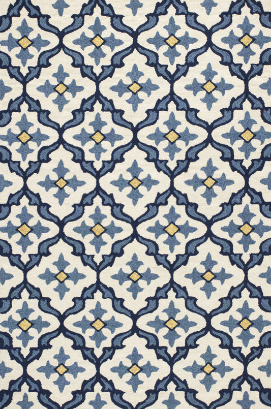 2' X 3' Ivory and Blue Moroccan Handmade Indoor Outdoor Area Rug