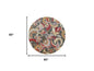 7' Taupe Red And Gray Floral Hand Tufted Round Rug With UV Protection