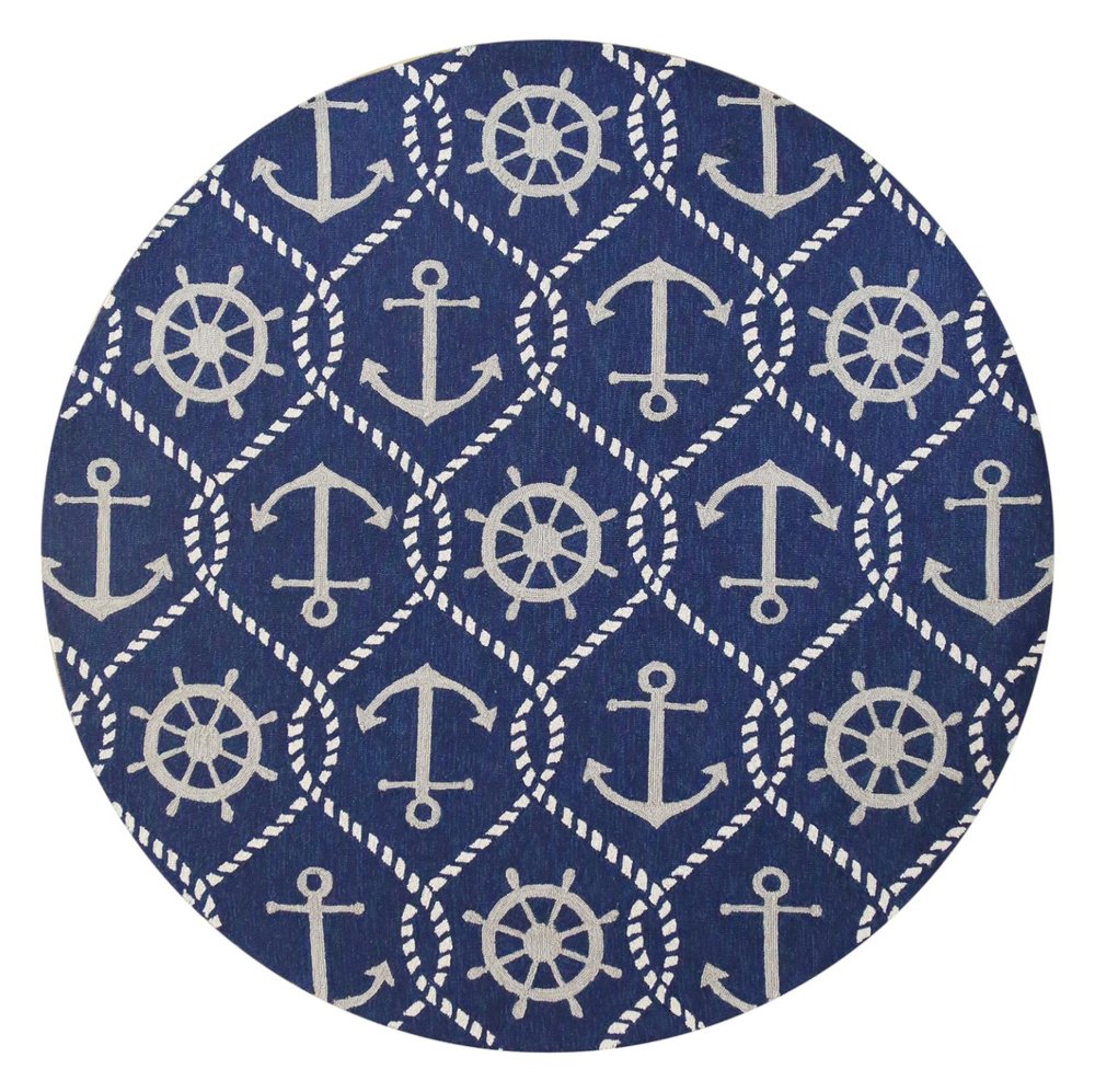 3' X 5' Navy Blue Gold And White Nautical Handmade Indoor Outdoor Area Rug