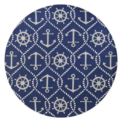 7' Navy Blue Round Nautical Handmade Indoor Outdoor Area Rug