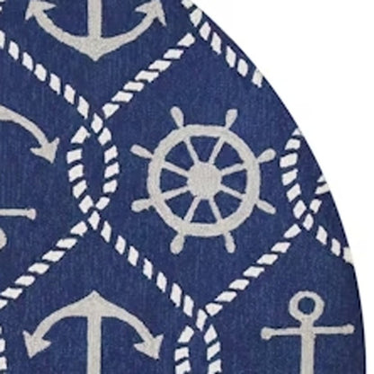 3' X 5' Navy Blue Gold And White Nautical Handmade Indoor Outdoor Area Rug