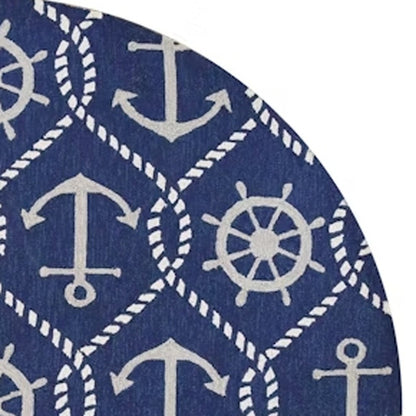 3' X 5' Navy Blue Gold And White Nautical Handmade Indoor Outdoor Area Rug