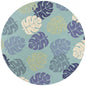7' Turquoise And Ivory Botanical Leaves Hand Tufted Round Rug