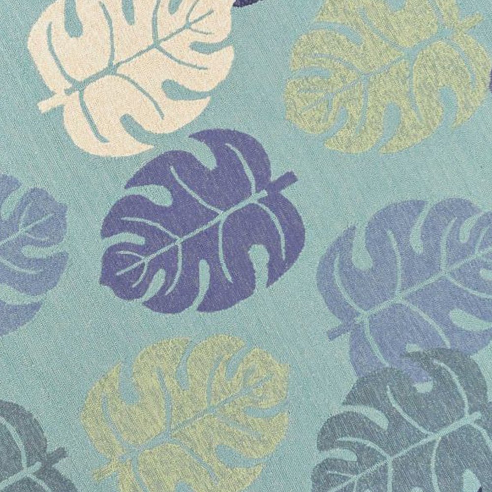 7' Turquoise And Ivory Botanical Leaves Hand Tufted Round Rug