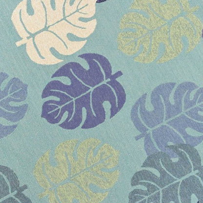 7' Turquoise And Ivory Botanical Leaves Hand Tufted Round Rug