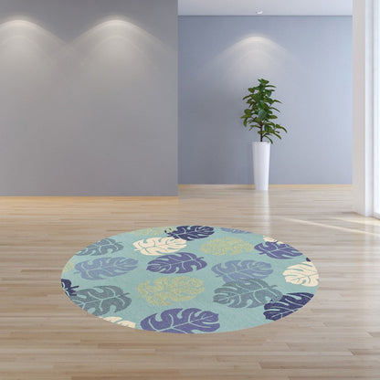 3' X 5' Turquoise And Ivory Botanical Leaves Hand Tufted Area Rug