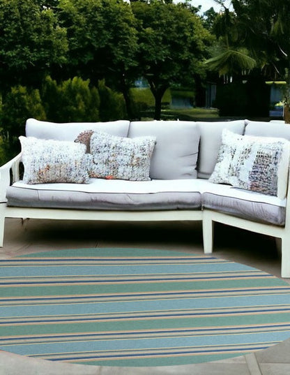3' X 5' Blue Striped Handmade Indoor Outdoor Area Rug
