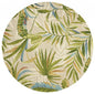 7' Sand Green And Blue Botanical Leaves Hand Tufted Round Rug