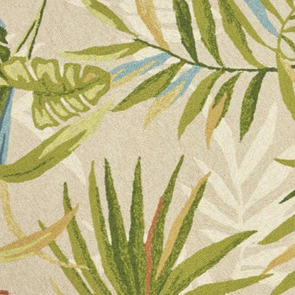 7' Sand Green And Blue Botanical Leaves Hand Tufted Round Rug