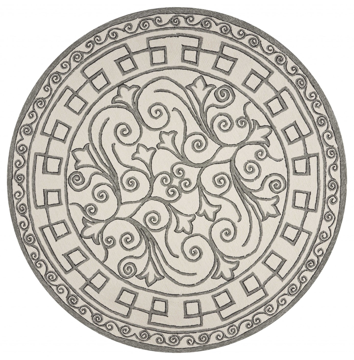 5' X 8' Gray And Ivory Damask Indoor Outdoor Area Rug