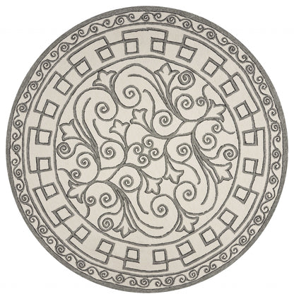 5' X 8' Gray And Ivory Damask Indoor Outdoor Area Rug