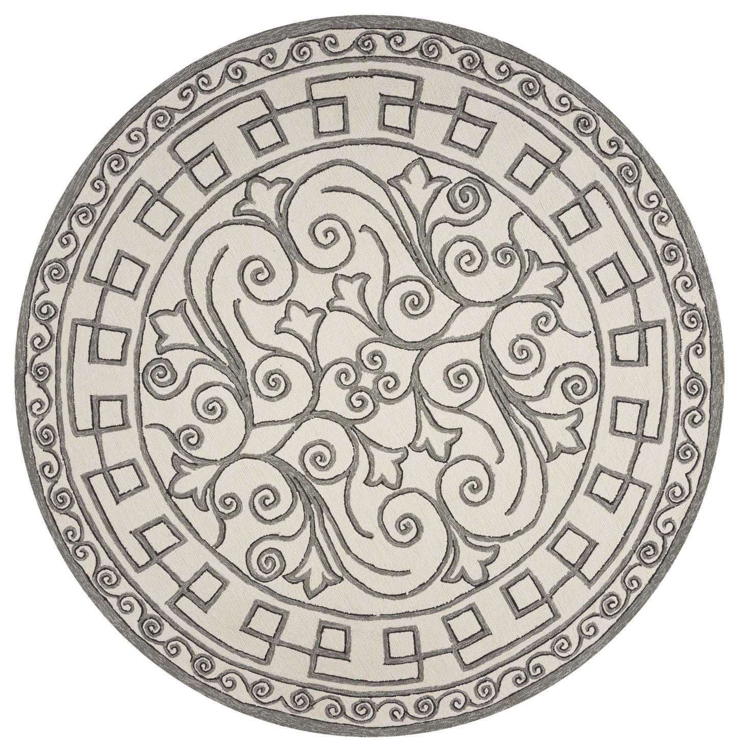 5' X 8' Gray And Ivory Damask Indoor Outdoor Area Rug