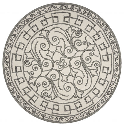 5' X 8' Gray And Ivory Damask Indoor Outdoor Area Rug
