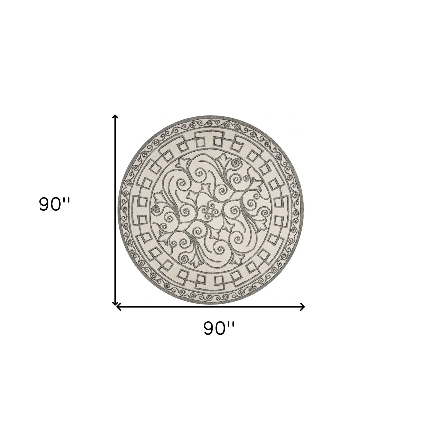 5' X 8' Gray And Ivory Damask Indoor Outdoor Area Rug