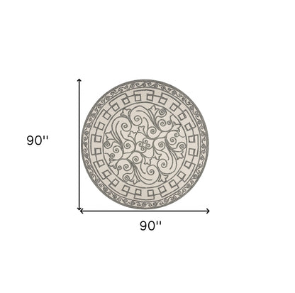 5' X 8' Gray And Ivory Damask Indoor Outdoor Area Rug