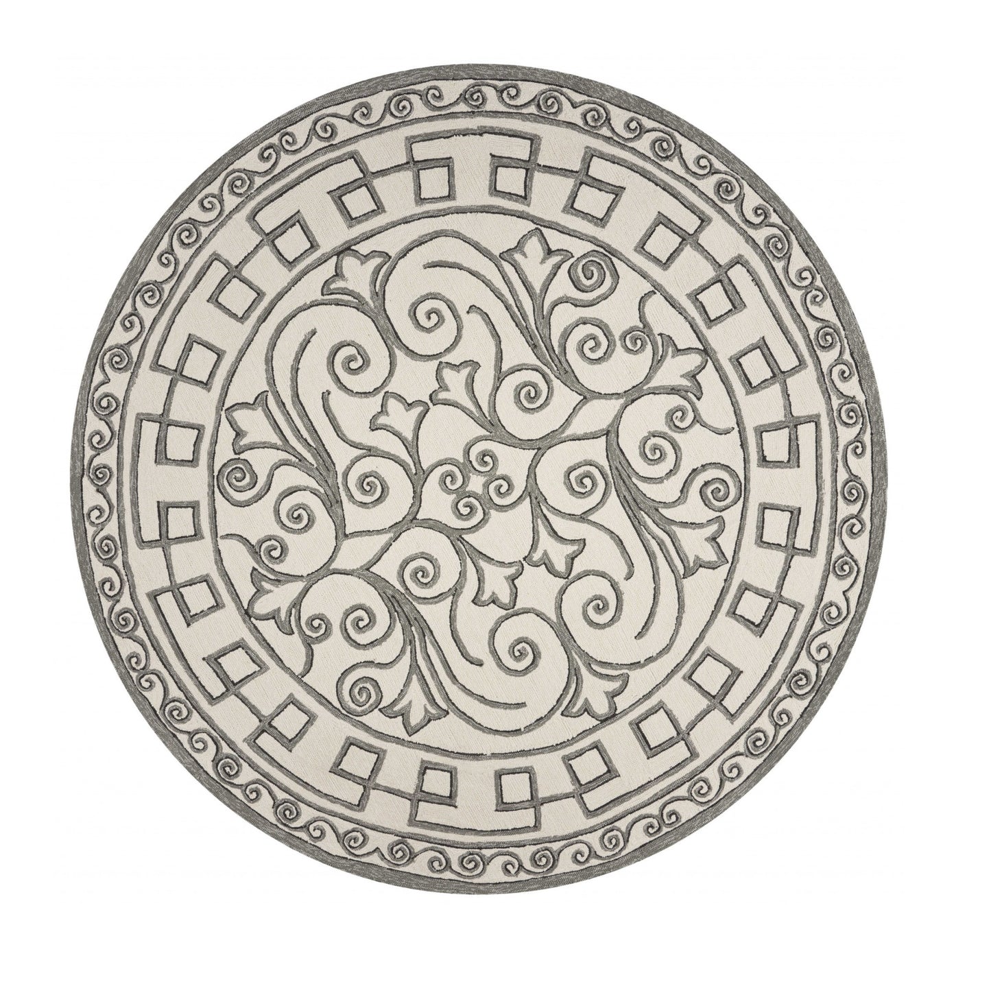 5' X 8' Gray And Ivory Damask Indoor Outdoor Area Rug