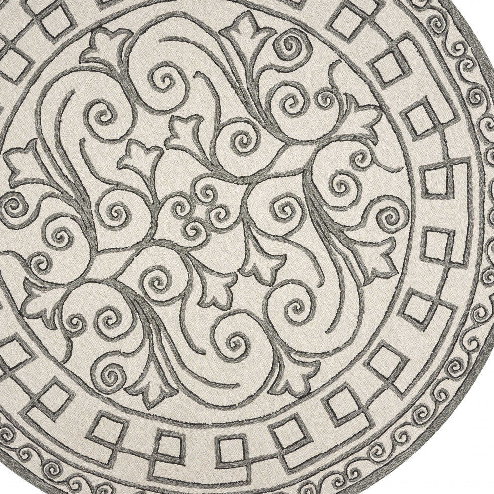 5' X 8' Gray And Ivory Damask Indoor Outdoor Area Rug