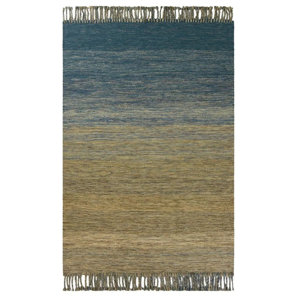 5' X 8' Blue and Ivory Wool Ombre Hand Woven Area Rug