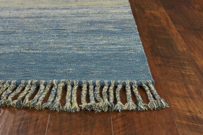 5' X 8' Blue and Ivory Wool Ombre Hand Woven Area Rug