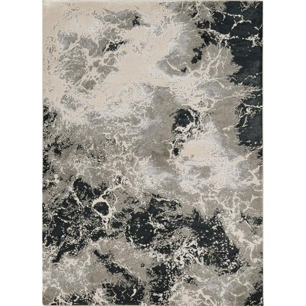 7' X 10' Silver And Black Abstract Area Rug