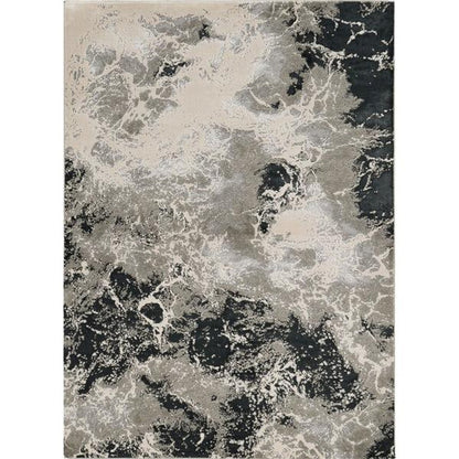 7' X 10' Silver And Black Abstract Area Rug