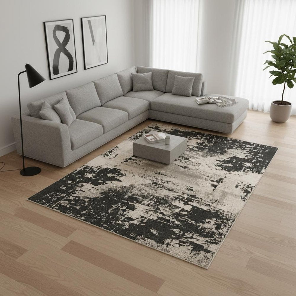 6' X 9' Black and Silver Area Rug