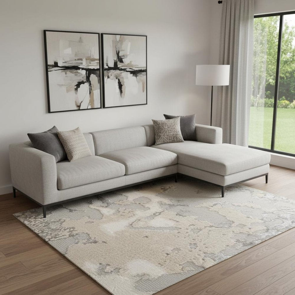 3' X 5' Sand Gray And Beige Abstract Area Rug