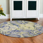 6' Blue Green Hand Tufted Tropical Leaves Round Indoor Area Rug