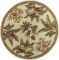 5' Ivory Green And Brown Wool Tropical Botanical Hand Tufted Round Rug