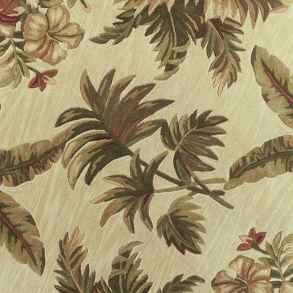 5' Ivory Green And Brown Wool Tropical Botanical Hand Tufted Round Rug