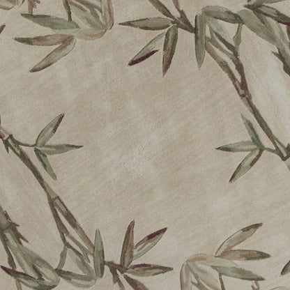 6' Ivory Green And Brown Wool Botanical Leaves Hand Tufted Round Rug