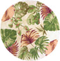 6' Beige Green And Pink Wool Botanical Leaves Hand Tufted Round Rug