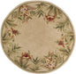 5' Beige Red And Green Wool Tropical Floral Hand Tufted Round Rug