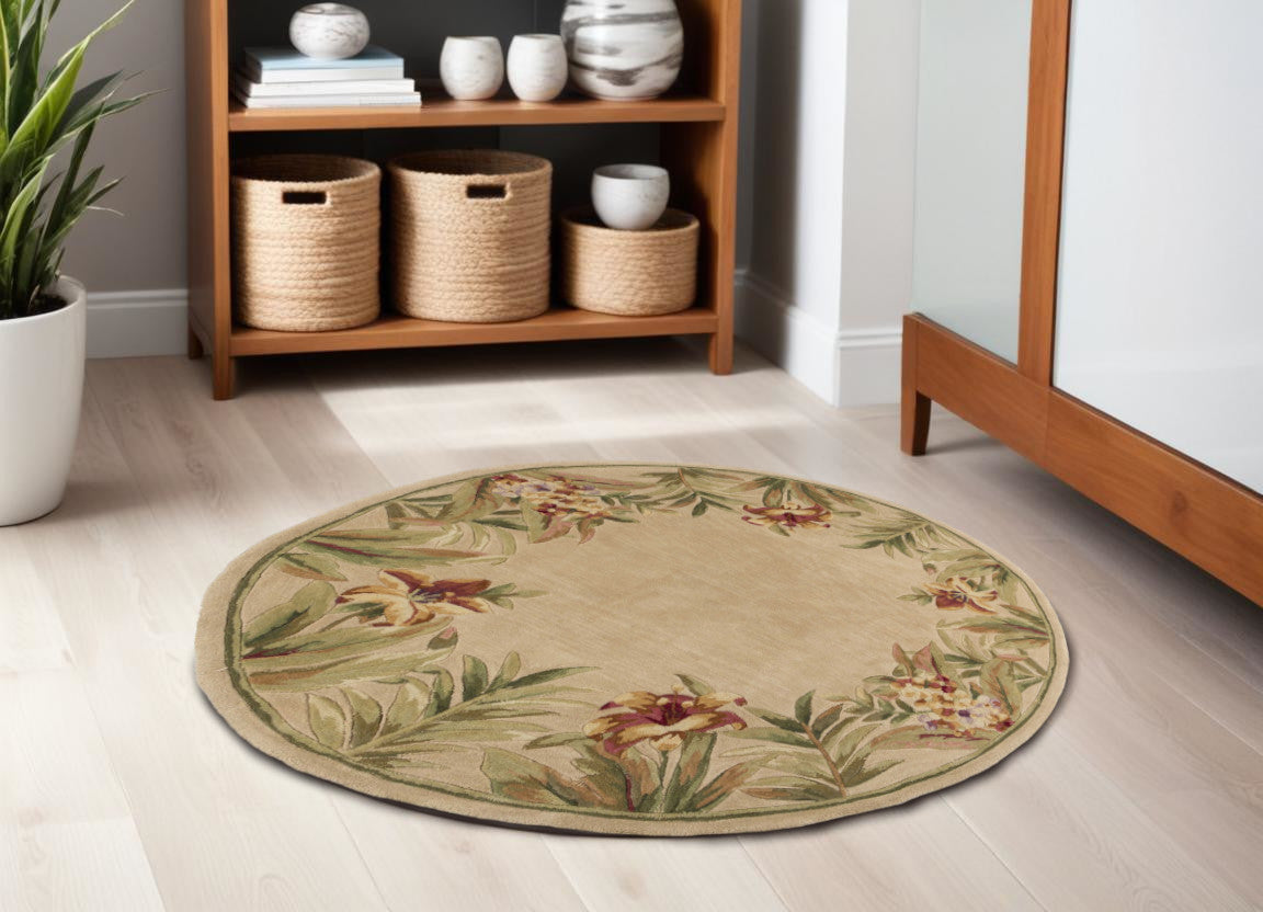 5' Round  Wool Ivory  Area Rug