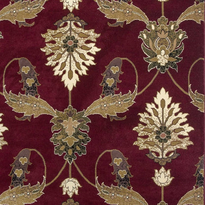 8' Red Beige And Brown Floral Vines Runner Rug