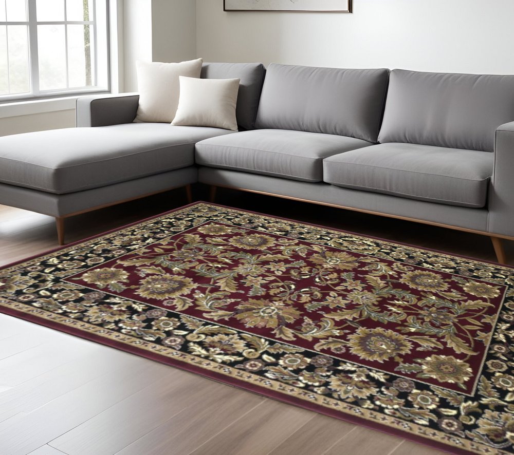3' X 5' Red And Black Floral Medallion Area Rug