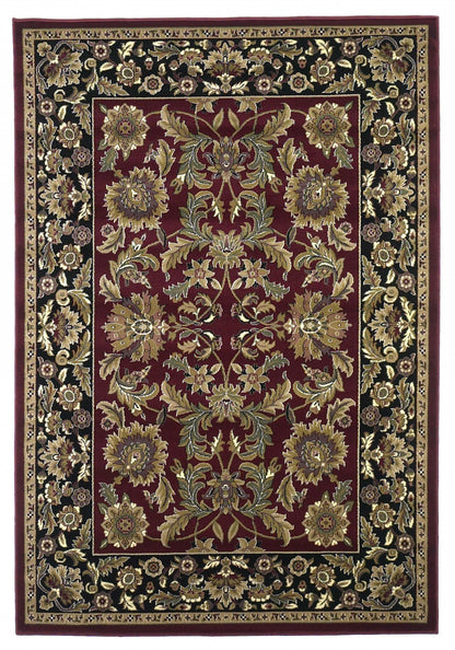 3' X 5' Red Black Machine Woven Floral Traditional Indoor Accent Rug