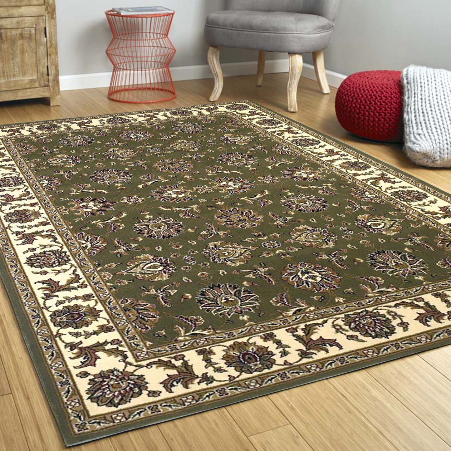 2' X 8' Green Or Ivory Traditional Runner Rug