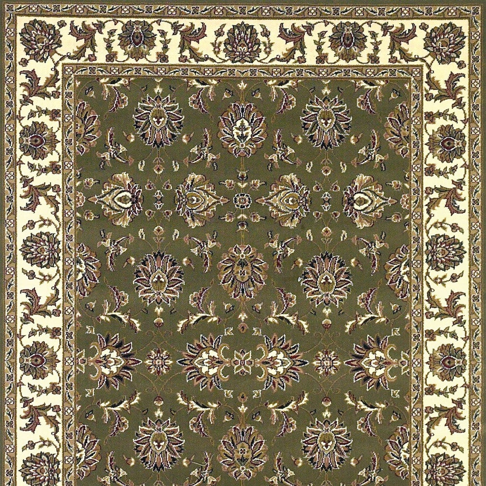 2' X 8' Green Or Ivory Traditional Runner Rug