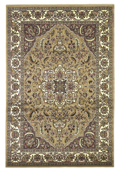 2' X 8' Beige Or Ivory Medallion Runner Rug