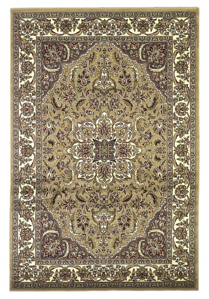 8' Beige And Ivory Floral Runner Rug
